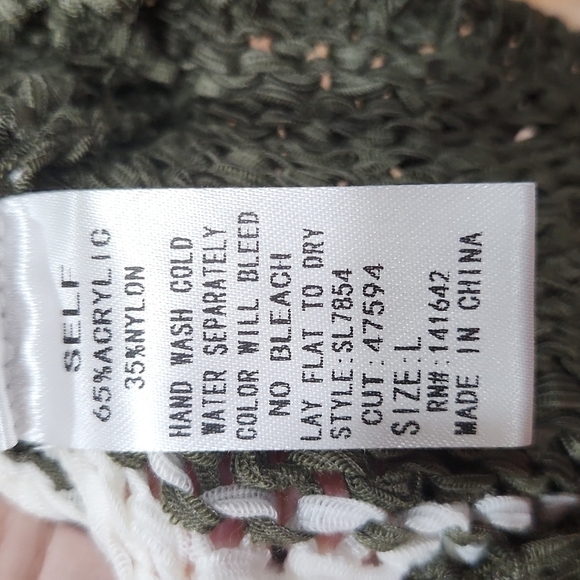 SHE +Sky oversized knit sweater women's size large olive with white stripes. NWT - Picture 3 of 5